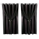 Cortina Microfibra Com Voil 4,00x2,50 Para Varão Simples Preto