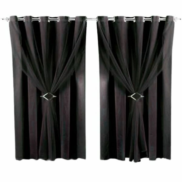 Cortina Microfibra Com Voil 5,00x2,50 Para Varão Duplo Preto