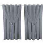 Cortina Microfibra Com Voil 5,00x2,50 Para Varão Simples Cinza