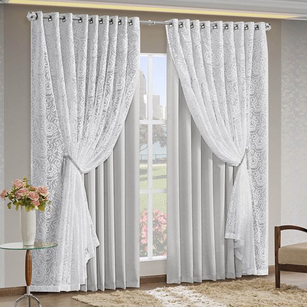 Cortina Monalisa 2 00m X 1 70m Tecido Blackout Com Renda Flor