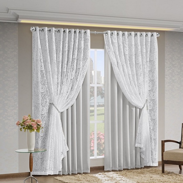 Cortina Monalisa Tecido Blackout Com Renda 3,00m X 2,50m Gelo