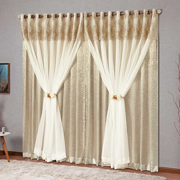 Cortina Nobreza Floral 2 00m X 1 70m Tecido Cetim Amassado Vo