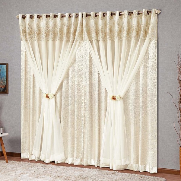 Cortina Nobreza Floral 2 00m X 1 70m Tecido Cetim Amassado Vo