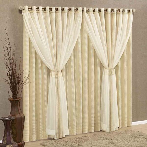 Cortina Ômega Tecido Linho Fino E Voal 2,00m X 1,70m Janela -