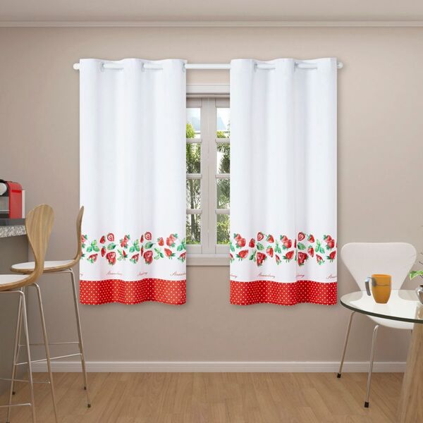 Cortina Para Cozinha 2,20m X 1,45m Ilhós Estampada Morango