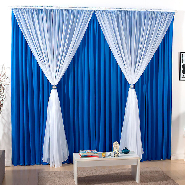 Cortina Para Quarto Azul Lisa Com Voal 2m X 1,70m De Altura I