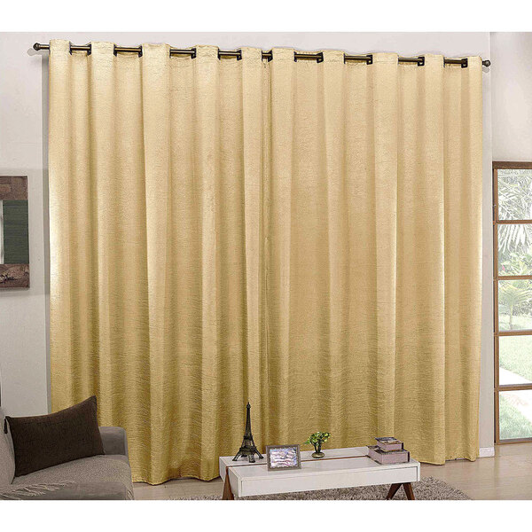 Cortina Para Sala Dourada De Cetim Amassadinho 4m X 2,70m Dou