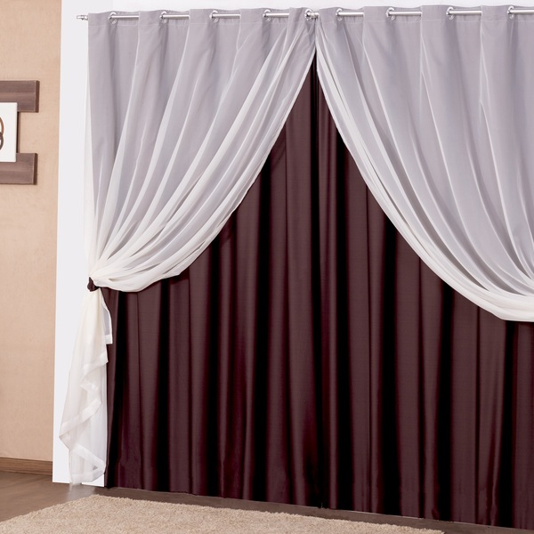 Cortina Para Sala Ou Quarto Blackout Com Voil 3,00 Marrom [f1