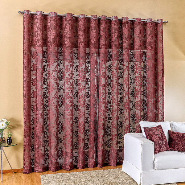 Cortina Para Sala Vinho Estampada Arabesco 3m X 2,80m Varão S