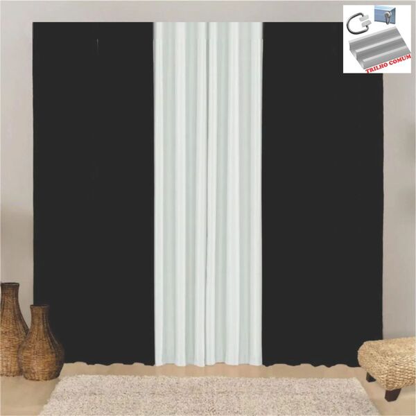 Cortina Para Trilho Comum Composê Jacquard 4 00m X 2 60m Sala