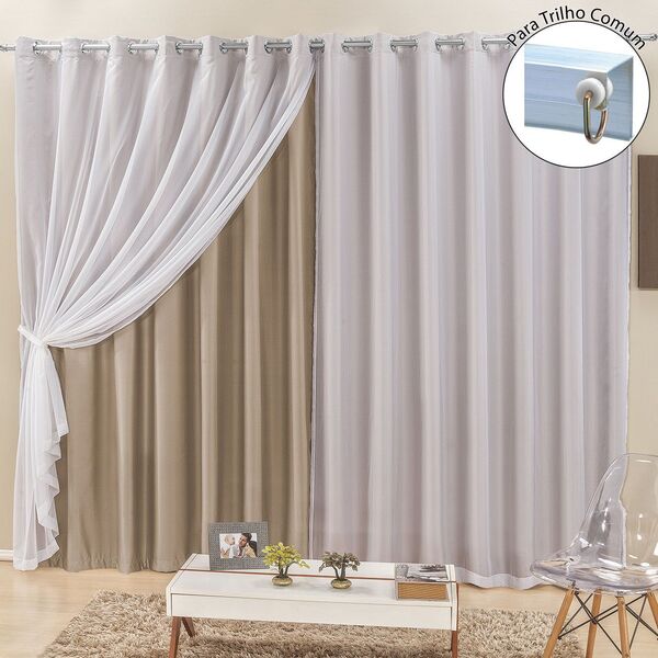 Cortina Para Trilho Comum Elegance 2 00m X 1 70m Bege Tecido