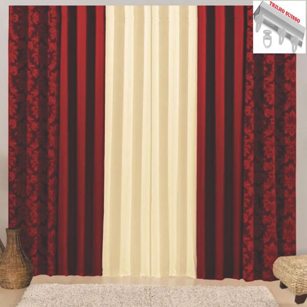 Cortina Para Trilho Suisso Composê Jacquard 2 00m X 1 80m Sal