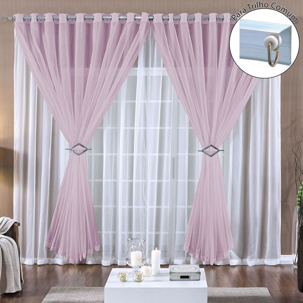 Cortina Paula 2 00m X 1 70m Rosa Para Trilho Comum Tecido Voa