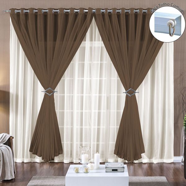 Cortina Paula 2 00m X 1 70m Tabaco Para Trilho Comum Tecido V