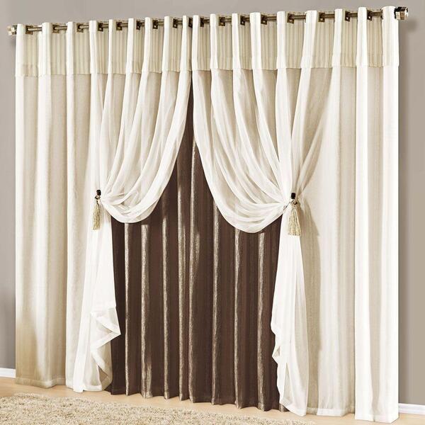 Cortina Renata Luxo Para Varão Seda E Voal 2,00 X 1,70m Janel