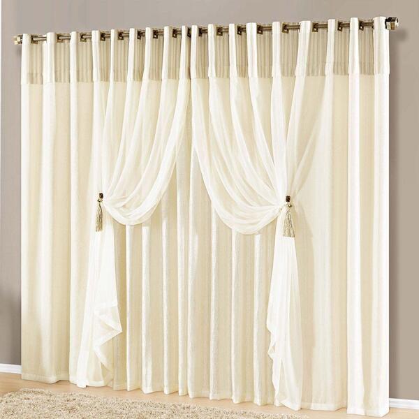 Cortina Renata Luxo Para Varão Seda E Voal 2,00 X 1,70m Janel