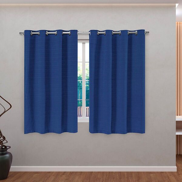 Cortina Rústica Texturizada Azul Marinho 2 80m X 1 60m P/ Var