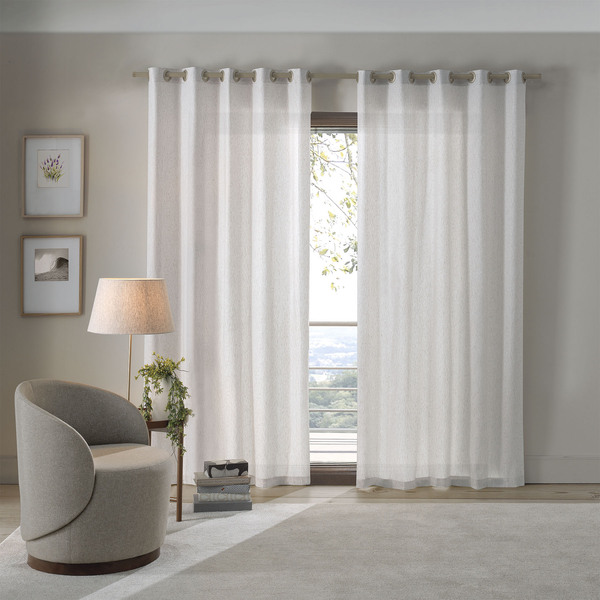 Cortina Rústica Tunis Blocks Ilhós Bege 4x2,6m 2 Folhas Bella Janela