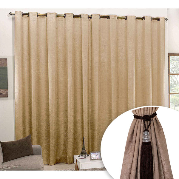 Cortina Sala 4 Metros Avelã Cetim + Kit 2 Abraçadeiras Ideal