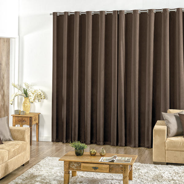 Cortina Sala Quarto 3x2,70m Nobreza Lisa Em Poliéster Tabaco