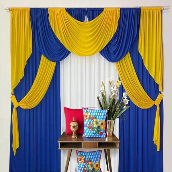 Cortina Sala Quarto Em Malha Para Varão Duplo Kênya - Azul