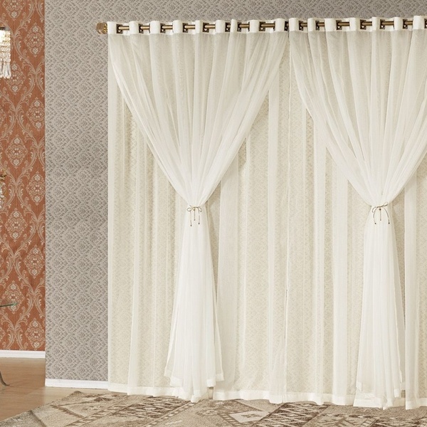 Cortina Sara Voil Varão Simples 2,00m X 1,70m. Palha