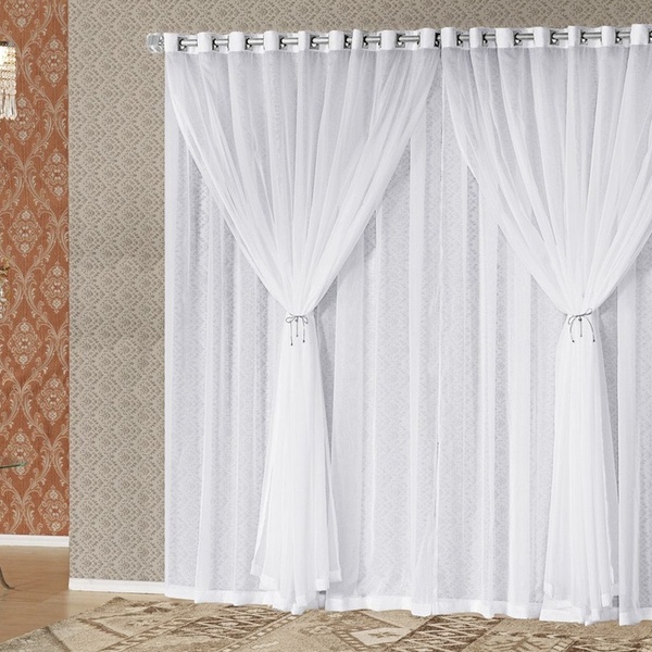 Cortina Sara Voil Varão Simples 3,00m X 2.50m. Branca