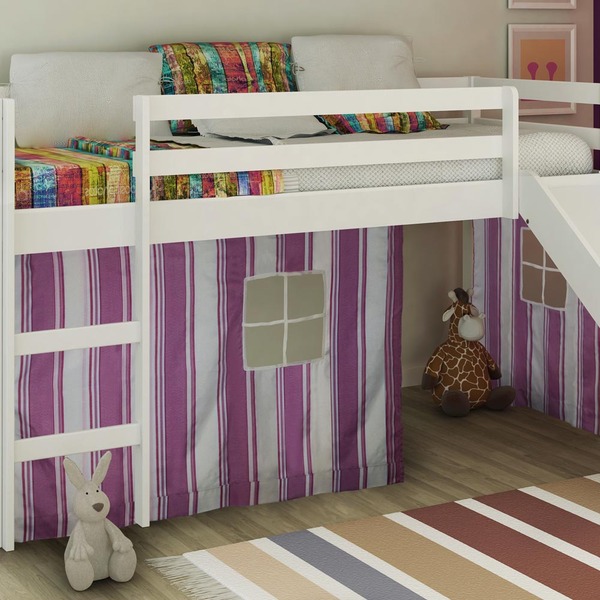 Cortina Tipo Tenda Listrada Rosa Capri Para Cama Com Escorreg