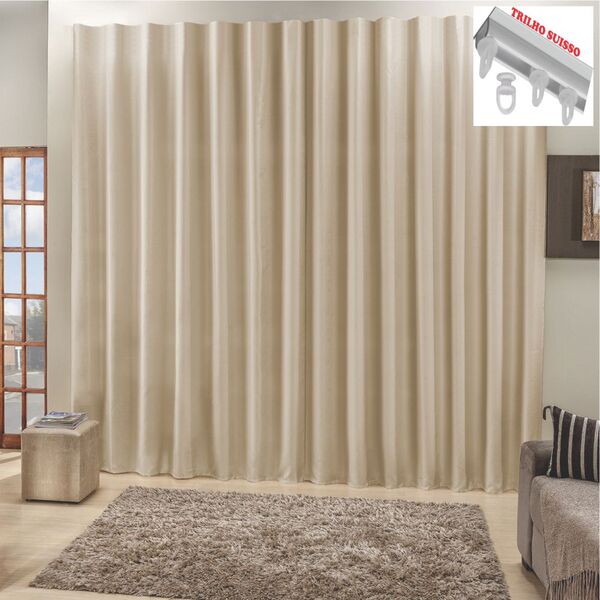 Cortina Top Chick 2 Metros Sala Quarto Tecido Ráfia Trilho Su