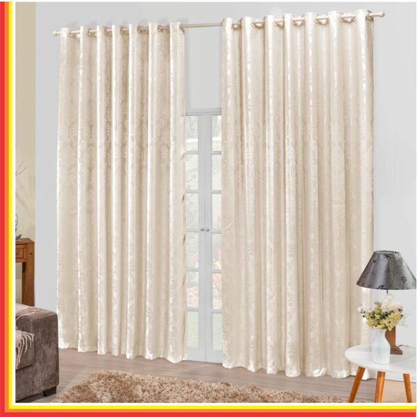 Cortina Tropical Em Jacquard 4 00 X 2 70 Para Varão - Palha -