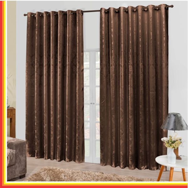 Cortina Tropical Em Jacquard 4 00 X 2 70 Para Varão - Tabaco