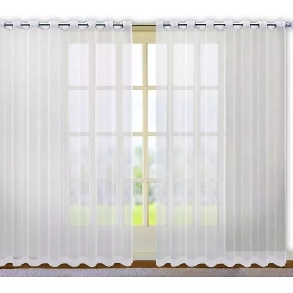 Cortina Varão Voil Liso Branco 3,00x2,80 Ilhós Cromado