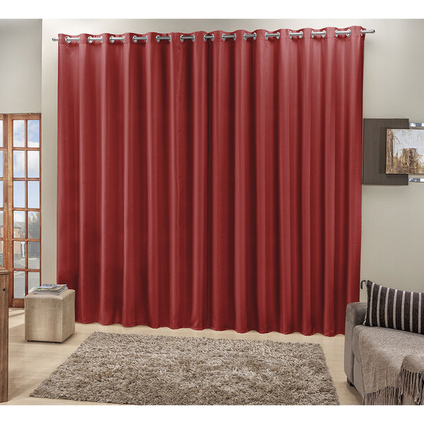 Cortina Vermelha 3m X 2,50m Para Varão Simples