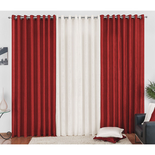 Cortina Vermelha De Cetim Amassado 2m X 1,80m Any Para Sala O