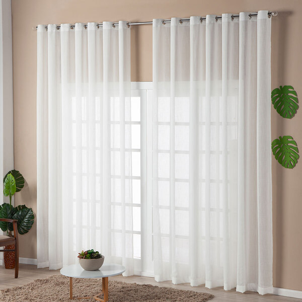 Cortina Voal Flamê Palha 3,00m X 2,70m - Ideal Para Varão Sim