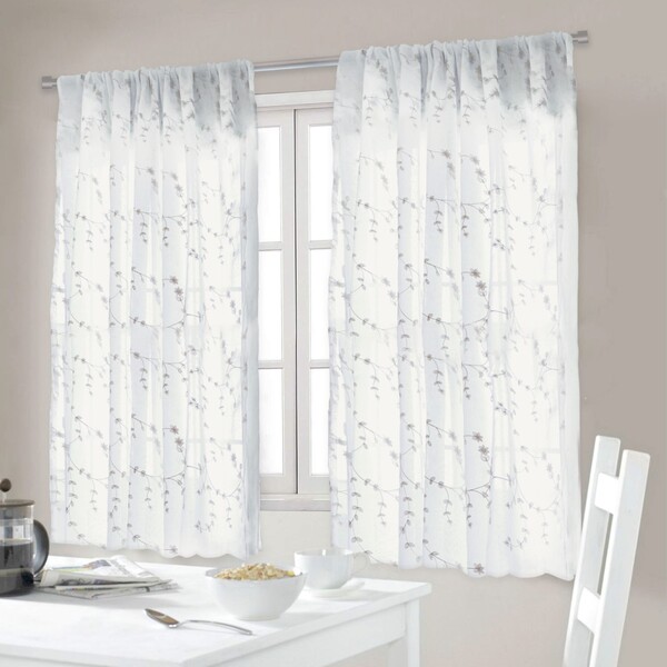 Cortina Voil Bordado Varão Branco 1,2x3m 2 Folhas Marka Têxtil