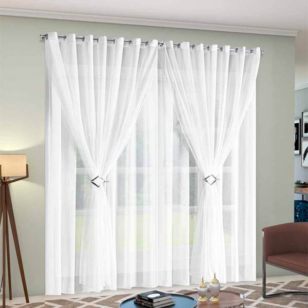 Cortina Voil Duplo Com Presilhas Para Sala Quarto 4 00x2 50 -