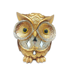 Coruja De Resina Dourada Com Brilho Prata 10 Cm Enfeite