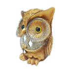 Coruja De Resina Dourada Com Brilho Prata 10 Cm Enfeite