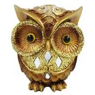 Coruja De Resina Dourada Com Brilho Prata 10 Cm Enfeite