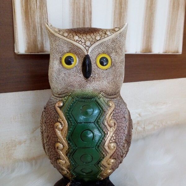 Coruja Decorativa Em Gesso V  Verde