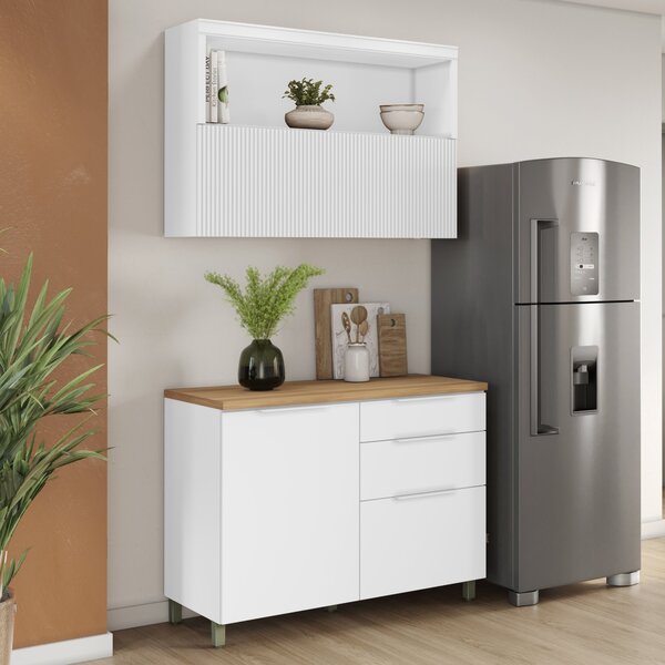 Cozinha 2 Peças 2 Portas 3 Gavetas E Armário Aéreo 120cm  100