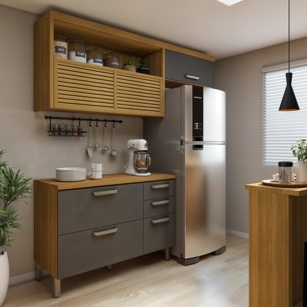 Cozinha 2 Peças Armário Aéreo 2 Portas E Balcão 2 Portas 3 Ga