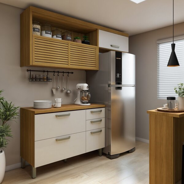 Cozinha 2 Peças Armário Aéreo 2 Portas E Balcão 2 Portas 3 Ga