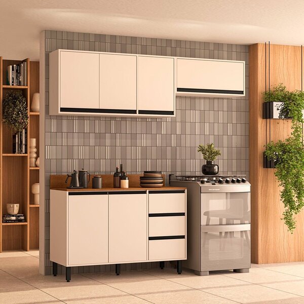 Cozinha 3 Peças Balcão 3 Gavetas 2 Portas Aéreo E Basculante