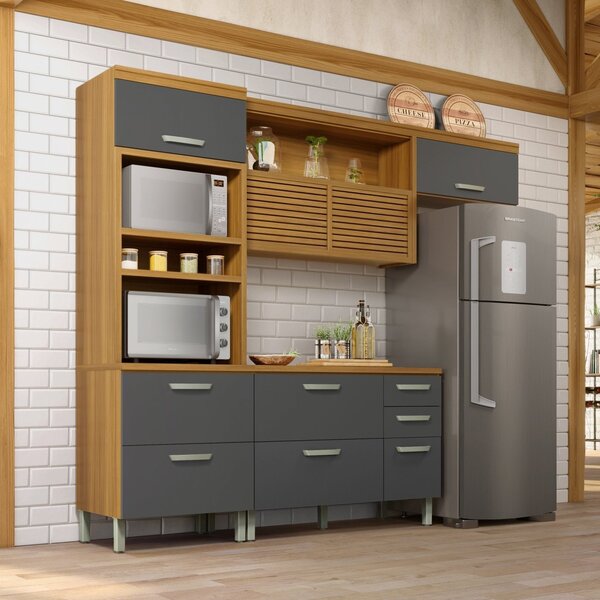 Cozinha 3 Peças Torre Quente Ripado Princesa  100% Mdf Freijó