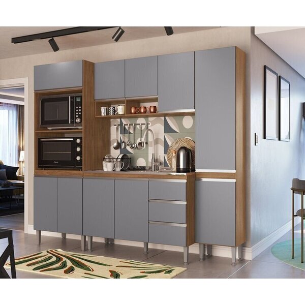 Cozinha 4 Peças 10 Portas 3 Gavetas Athena Freijó/cinza