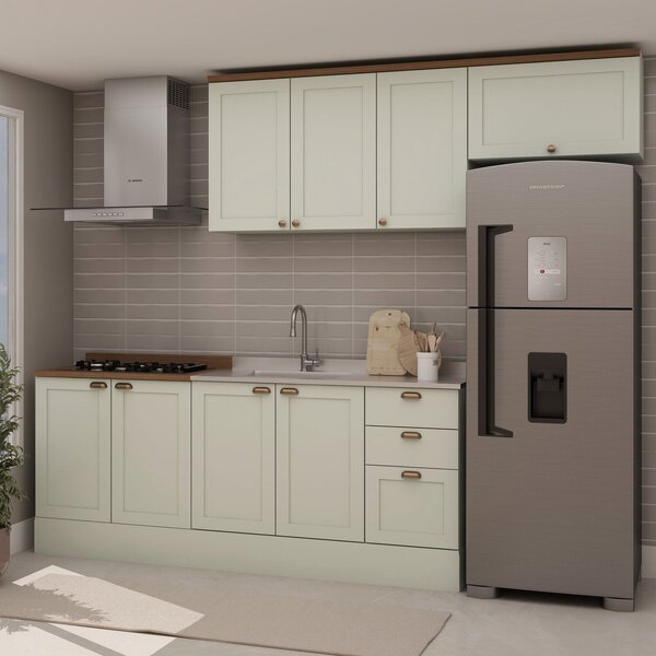 Cozinha 4 Peças Com Aéreo Para Geladeira E Balcão Com Tampo P