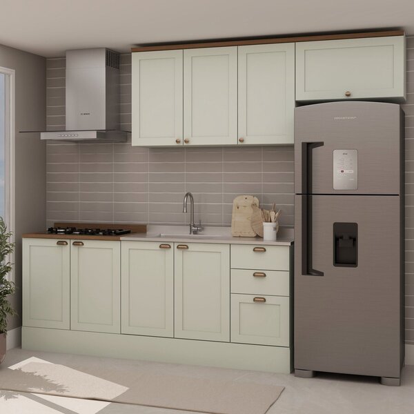 Cozinha 4 Peças Com Aéreo Para Geladeira E Balcão Com Tampo P