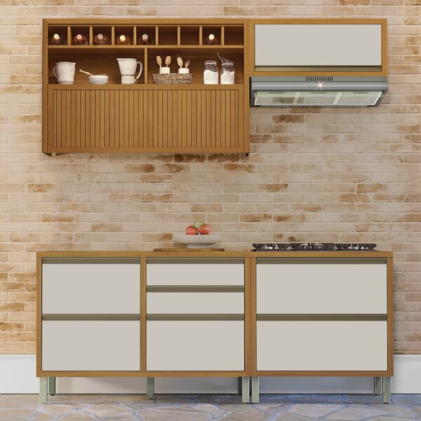 Cozinha 4 Peças Ripado Baronesa  100% Mdf Freijó/off White